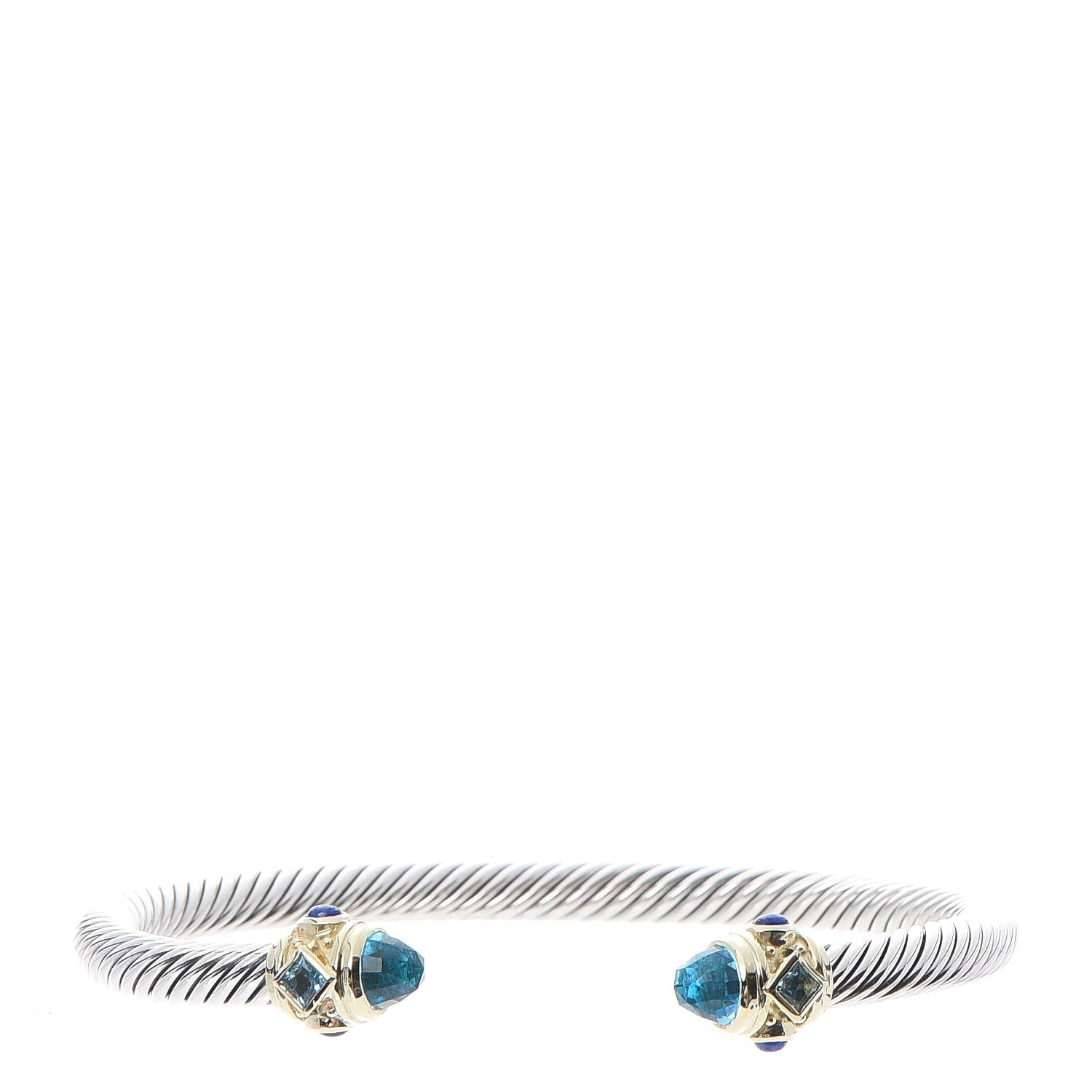 David Yurman Sterling Silver 14K Yellow Gold Blue Topaz Lapis Lazuli 5mm Cable Renaissance Bracelet 1 of 5