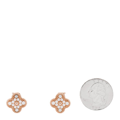 Van Cleef & Arpels 18K Rose Gold Diamond Vintage Alhambra Earrings 2 of 6