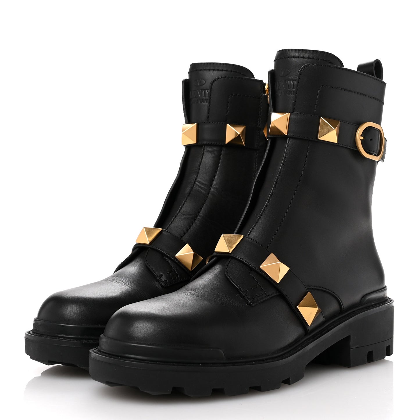 Calfskin Roman Stud 20/40mm Combat Boots 40 Black