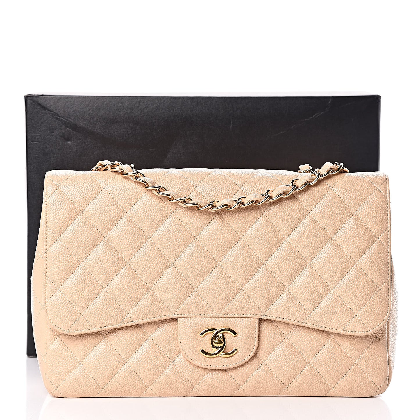 Caviar Quilted Jumbo Single Flap Beige Clair