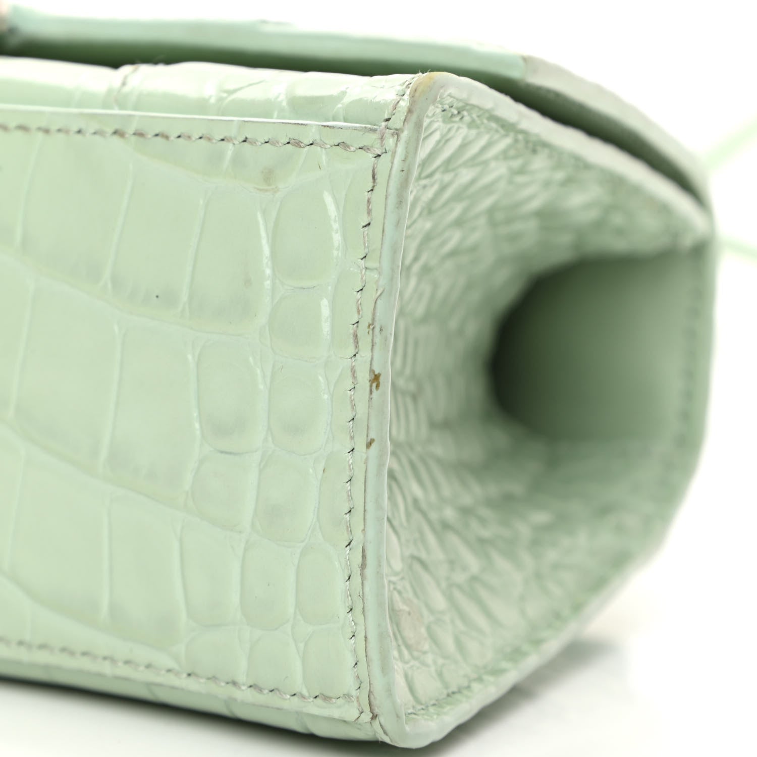 Balenciaga Shiny Calfskin Crocodile Embossed Hourglass Top Handle Bag XS Light Green 14 of 20