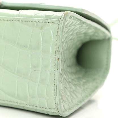 Balenciaga Shiny Calfskin Crocodile Embossed Hourglass Top Handle Bag XS Light Green 14 of 20