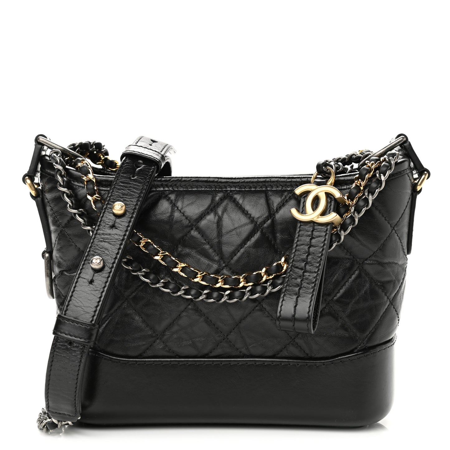 Aged Calfskin Quilted Small Gabrielle Hobo Black