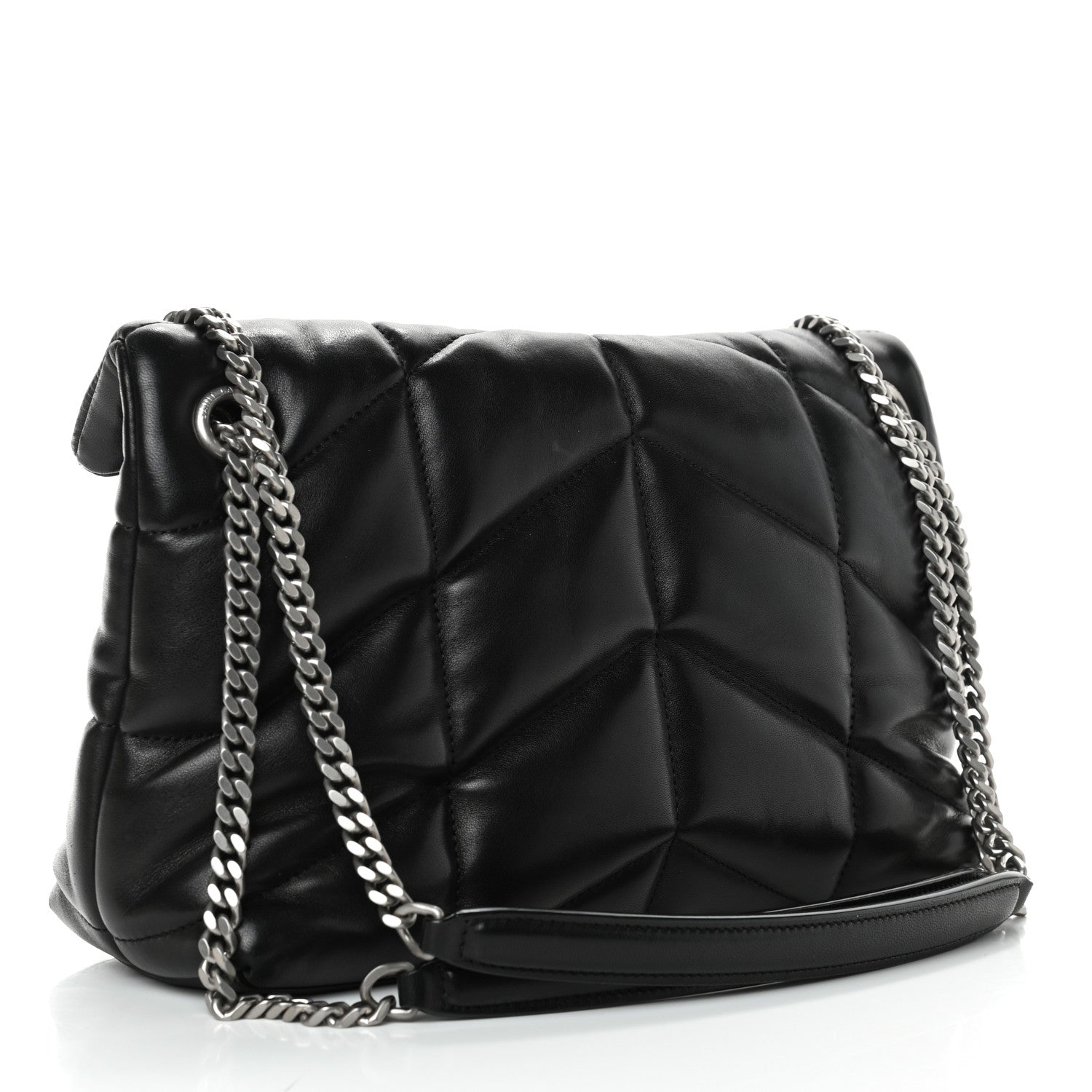 Saint Laurent Lambskin Quilted Small Loulou Puffer Monogram Chain Satchel Black 3 of 9