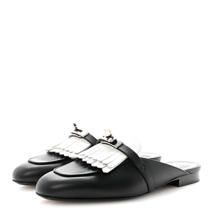 Hermes Calfskin Fringe Oz Mules 37 Black White 4 of 10