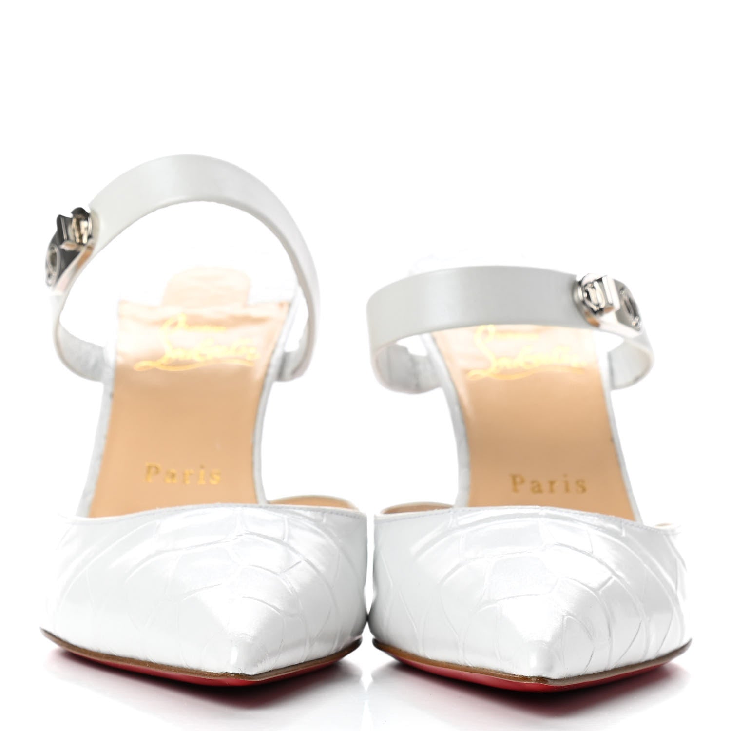 Christian Louboutin Calfskin Crocodile Embossed Choc Lock 85 Sandals 38.5 Bianco 2 of 7