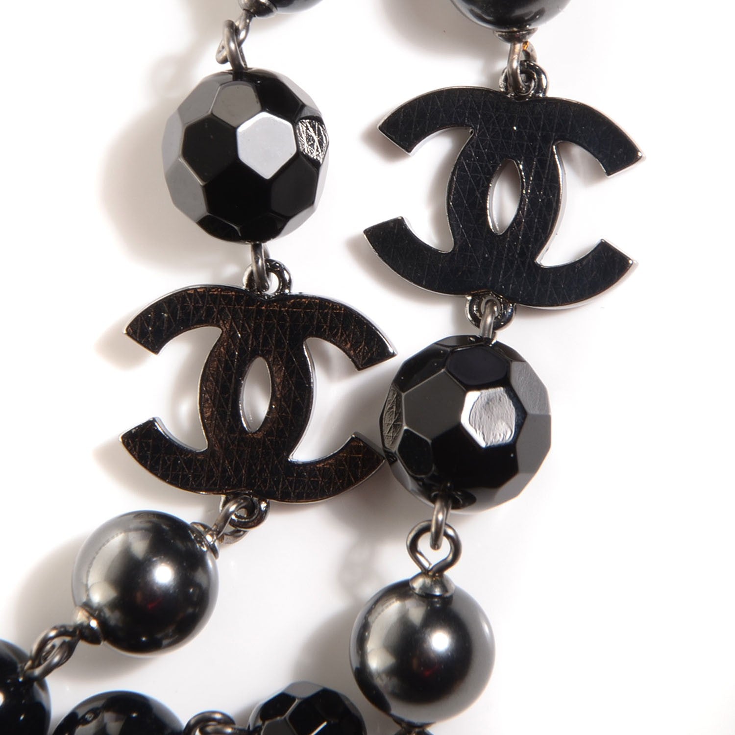 Chanel Ruthenium Pearl Beaded CC Long Necklace Black 3 of 5