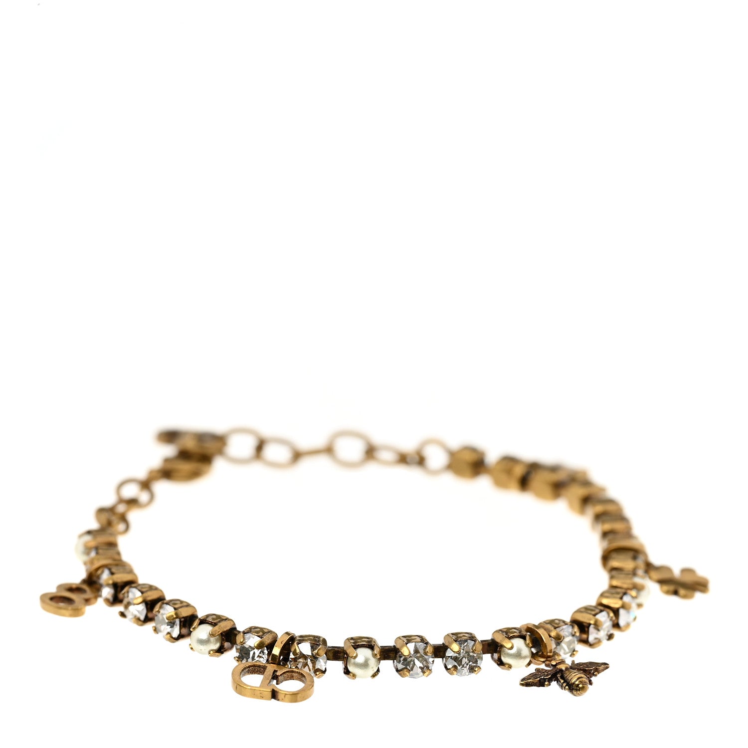 Christian Dior Crystal Pearl Charm Bracelet Gold 1 of 3