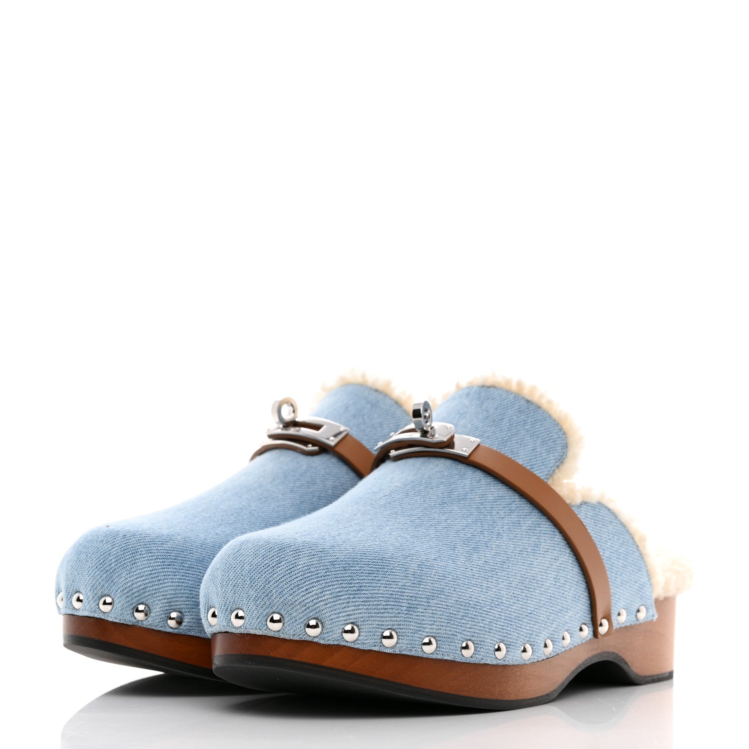 Hermes Denim Wool Carlotta Mules 39 Bleu Clair Naturel 3 of 7