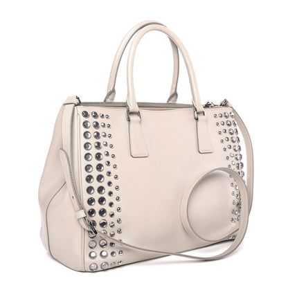 Prada Saffiano Lux Studded Crystal Medium Galleria Double Zip Tote Talco 3 of 12