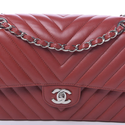Chanel Caviar Chevron Quilted Medium Double Flap Dark Red 10 of 10