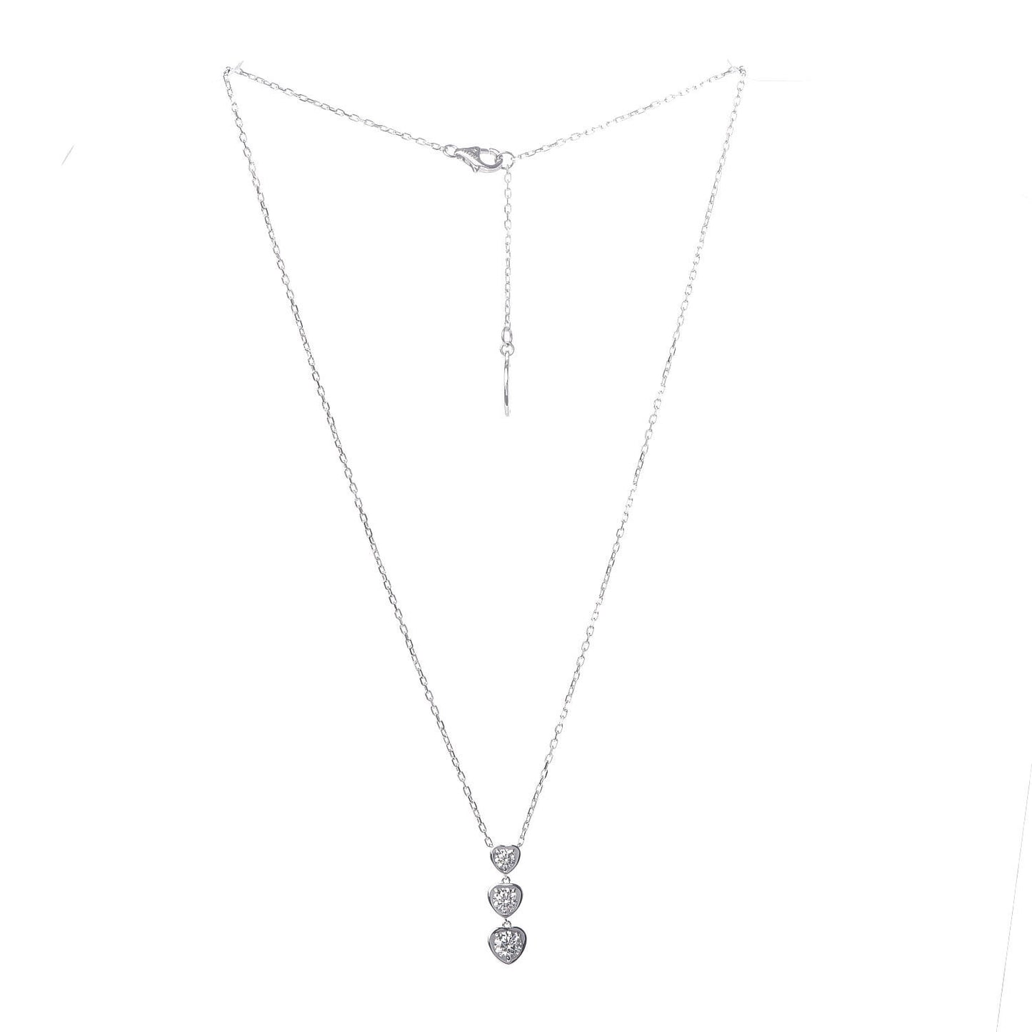 18K White Gold Diamond Legers 3 Heart Motif Necklace
