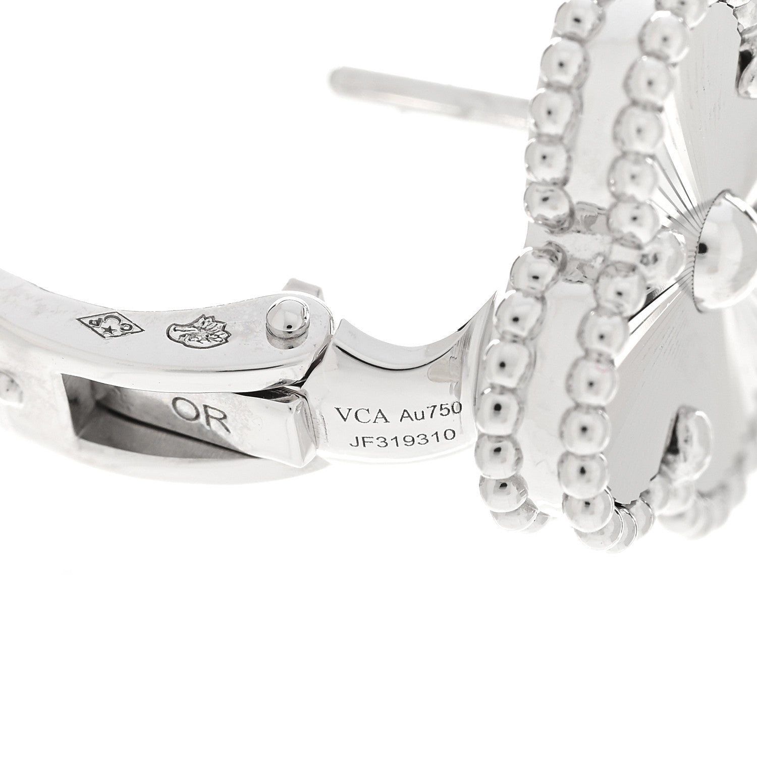 Van Cleef & Arpels 18K White Gold Guilloche Vintage Alhambra Earrings 4 of 5