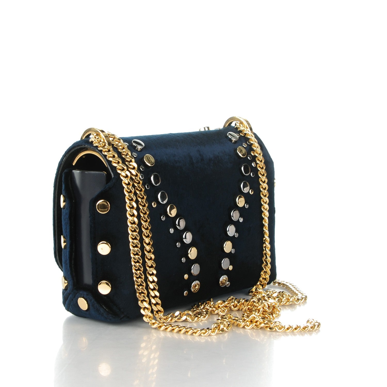 Jimmy Choo Velvet Studded Lockett Petite Shoulder Bag Navy 3 of 7