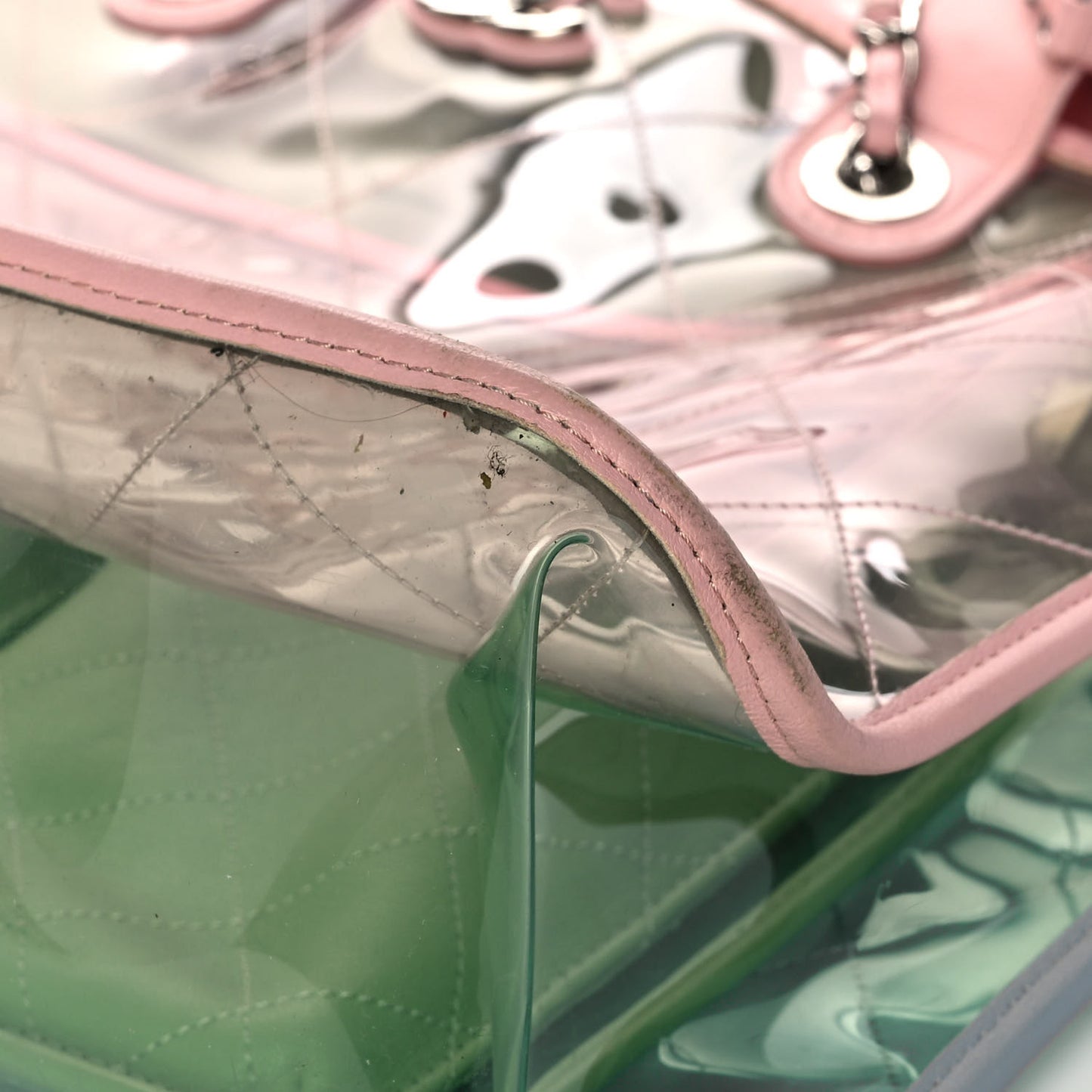 PVC Lambskin Stitched Medium Coco Splash Shopping Bag Green Pink