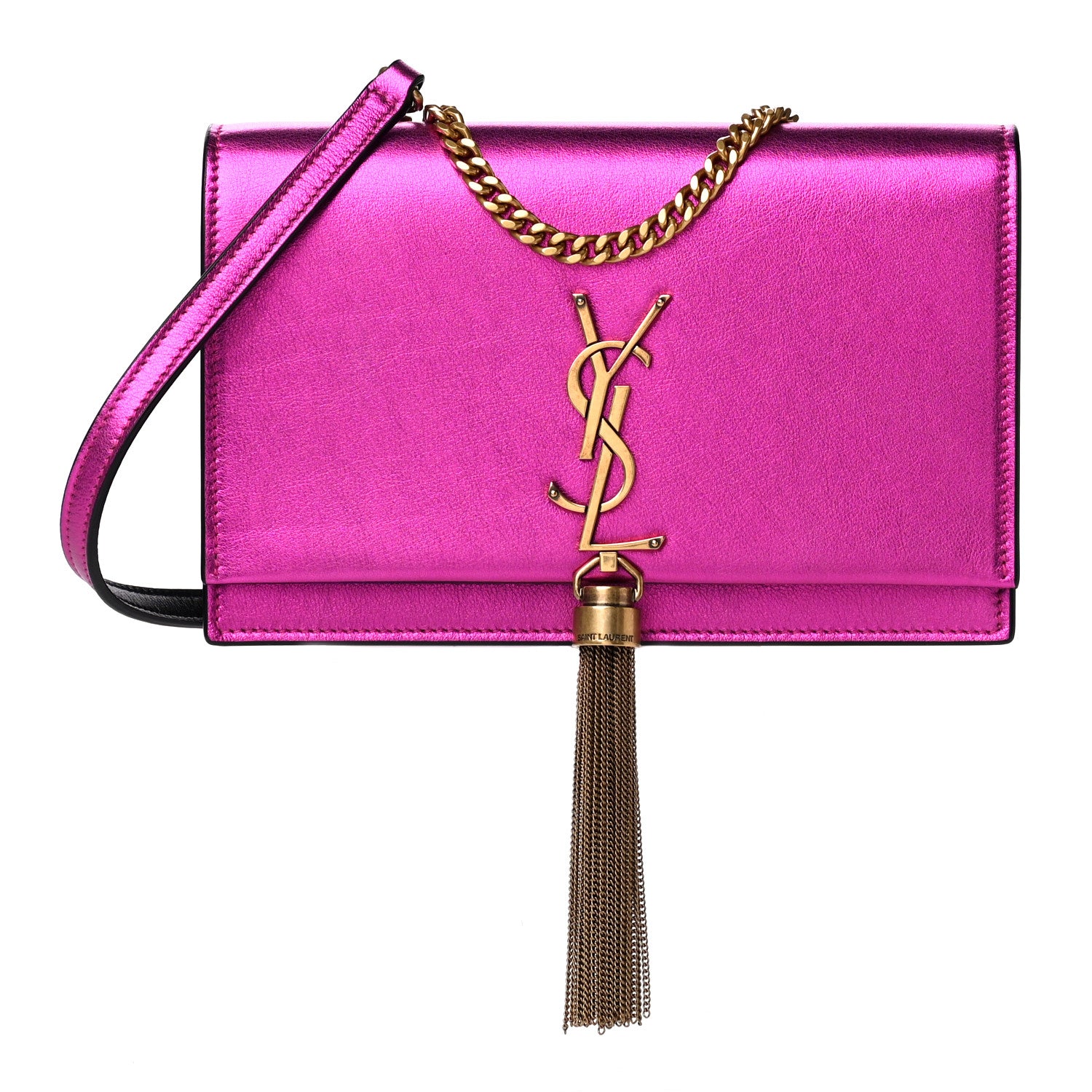Saint Laurent Metallic Calfskin Classic Monogram Kate Tassel Chain Wallet Fuchsia 1 of 12