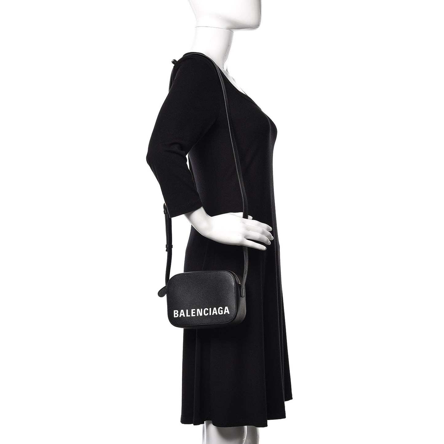 Signature Grained Calfskin Logo XS Ville Camera Bag Black White