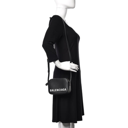Balenciaga Signature Grained Calfskin Logo XS Ville Camera Bag Black White 2 of 8