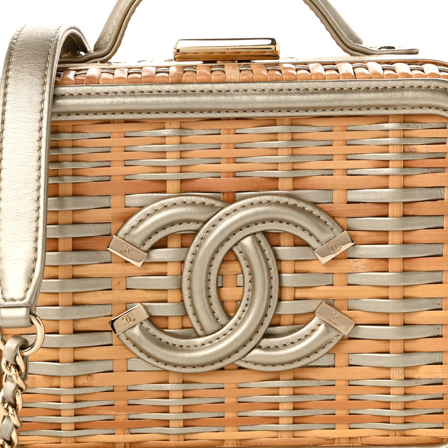 Chanel Raffia Calfskin Small CC Filigree Vanity Case Gold 8 of 10