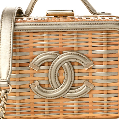 Chanel Raffia Calfskin Small CC Filigree Vanity Case Gold 8 of 10