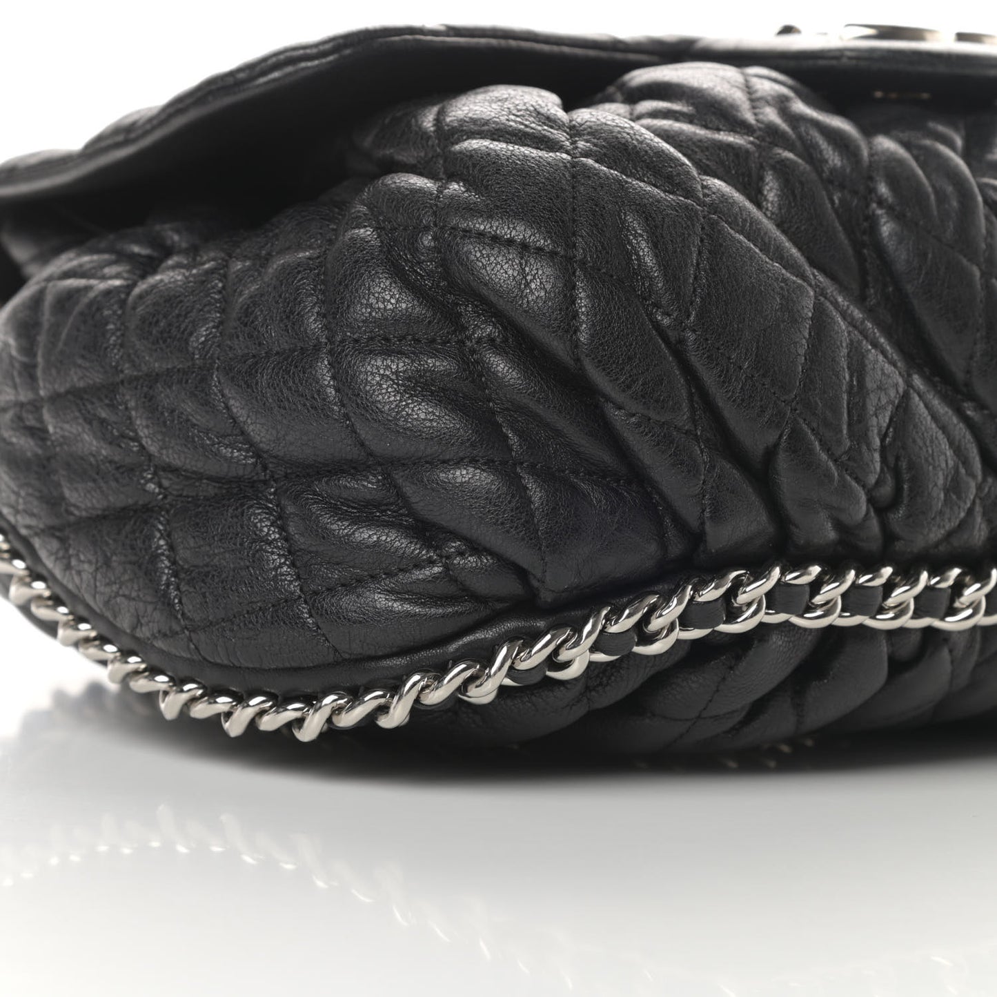 Washed Lambskin Quilted Large Chain Around Flap Black