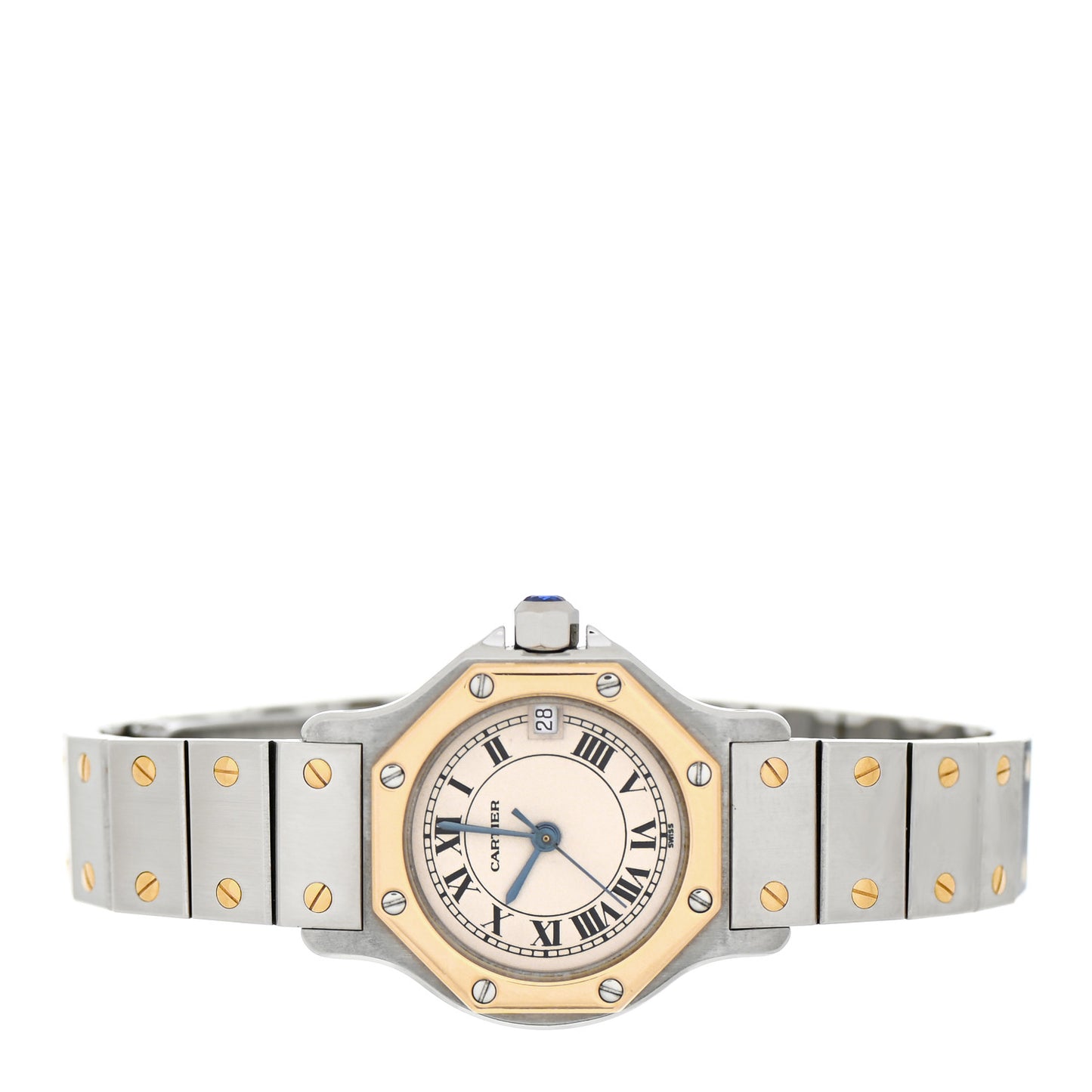 Stainless Steel 18K Yellow Gold 25mm Santos Octagon Quartz Watch