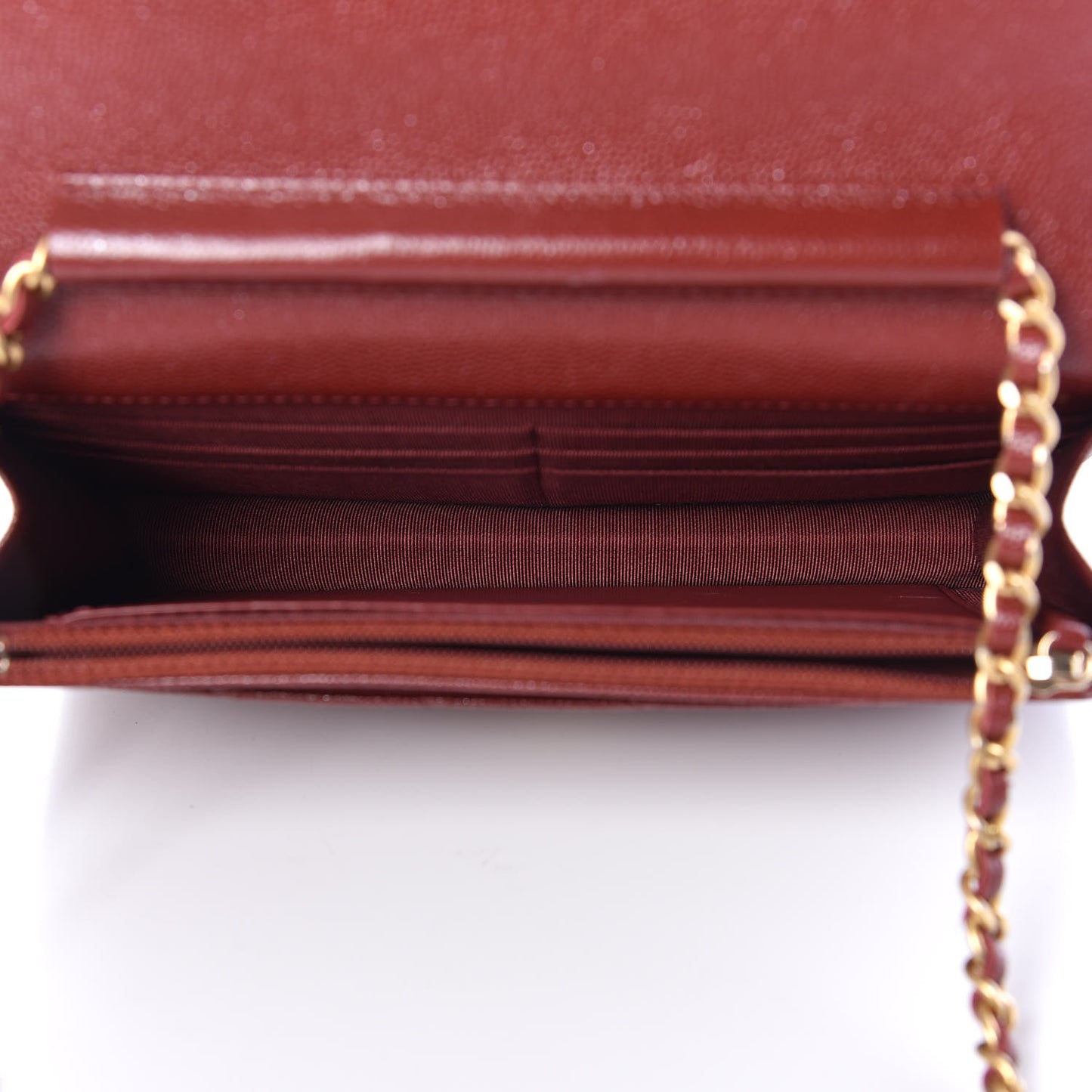 Metallic Caviar Quilted Wallet On Chain WOC Red