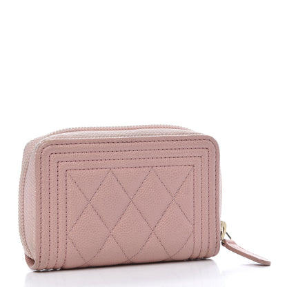 Chanel Caviar Quilted Boy Zip Around Coin Purse Wallet Light Pink 3 of 10
