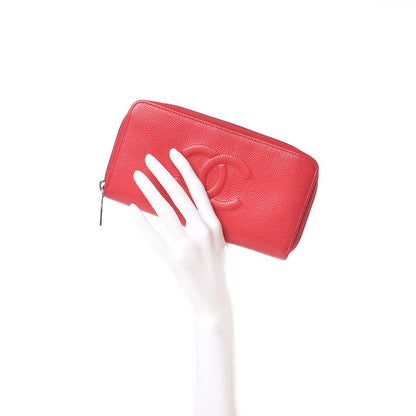 Chanel Caviar Large Timeless CC Gusset Zip Around Wallet Light Red 2 of 12