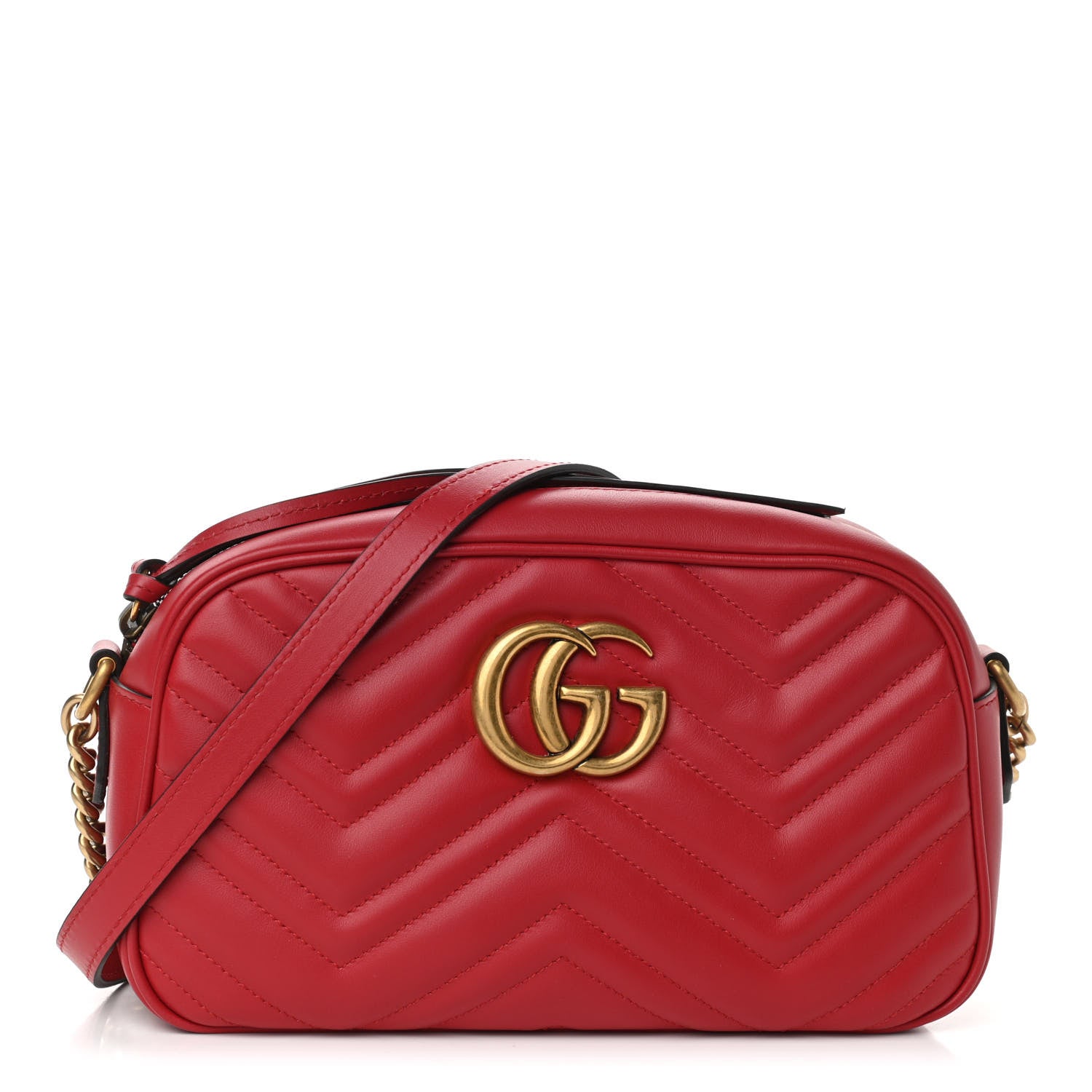 Gucci Calfskin Matelasse Small GG Marmont Chain Shoulder Bag Hibiscus Red 1 of 17