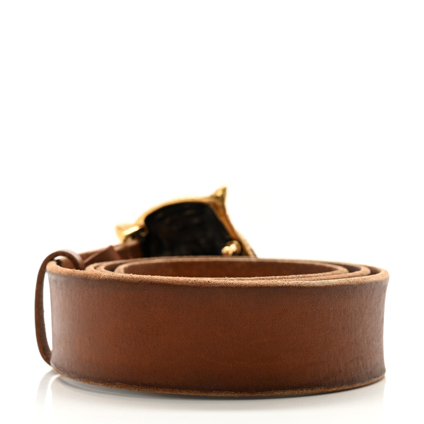 Calfskin Brass Feline Buckle Belt 90 36 90 36 Toscano