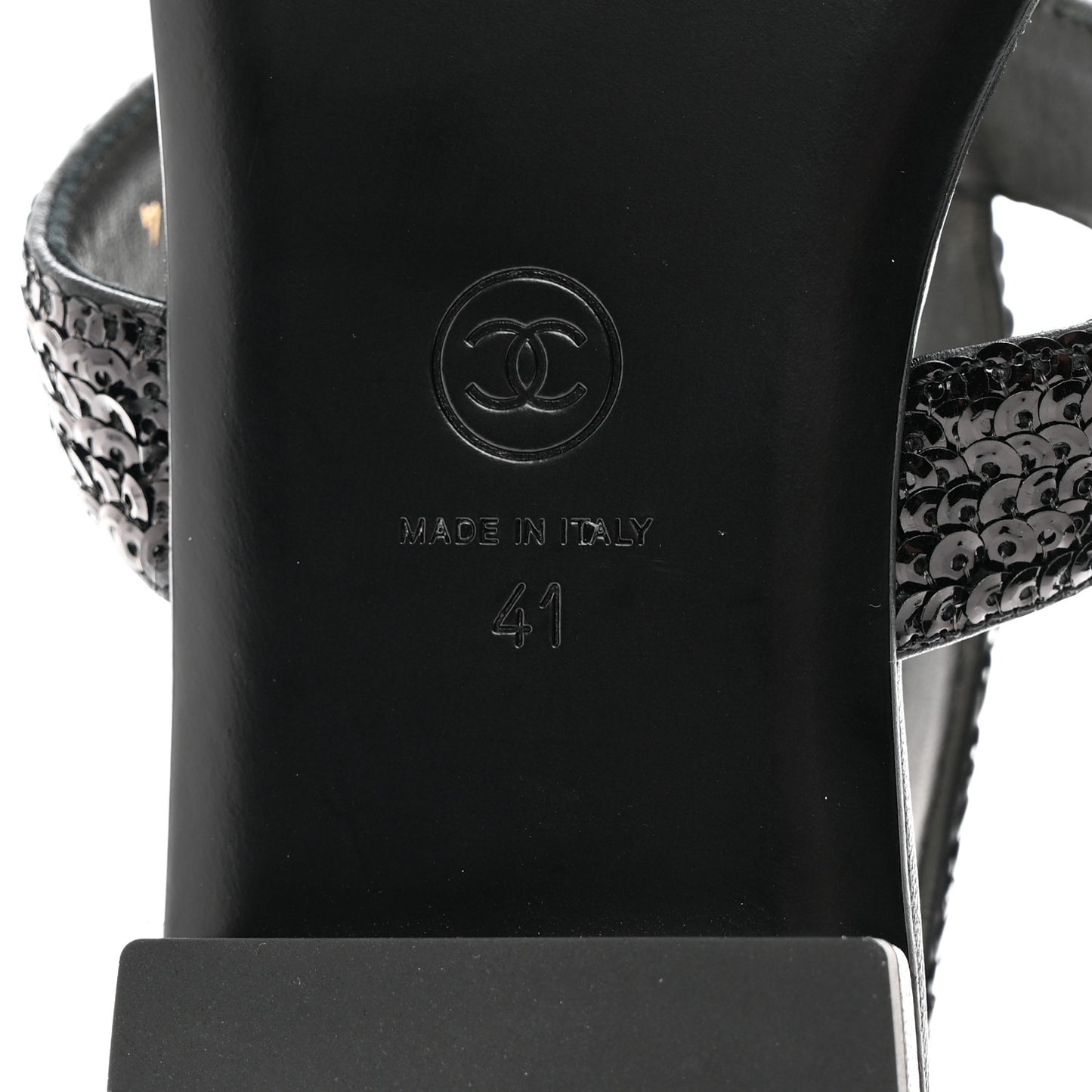 Lambskin Sequin Pearl CC Thong Sandals 41 Black