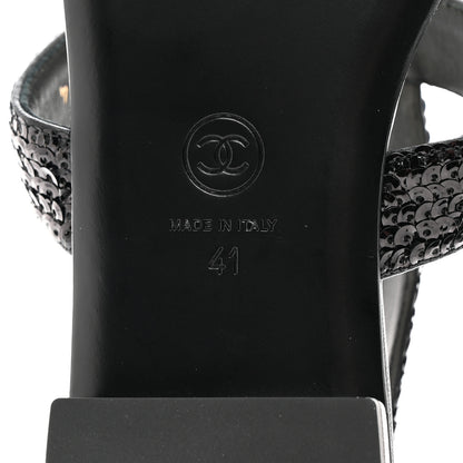 Chanel Lambskin Sequin Pearl CC Thong Sandals 41 Black 8 of 8
