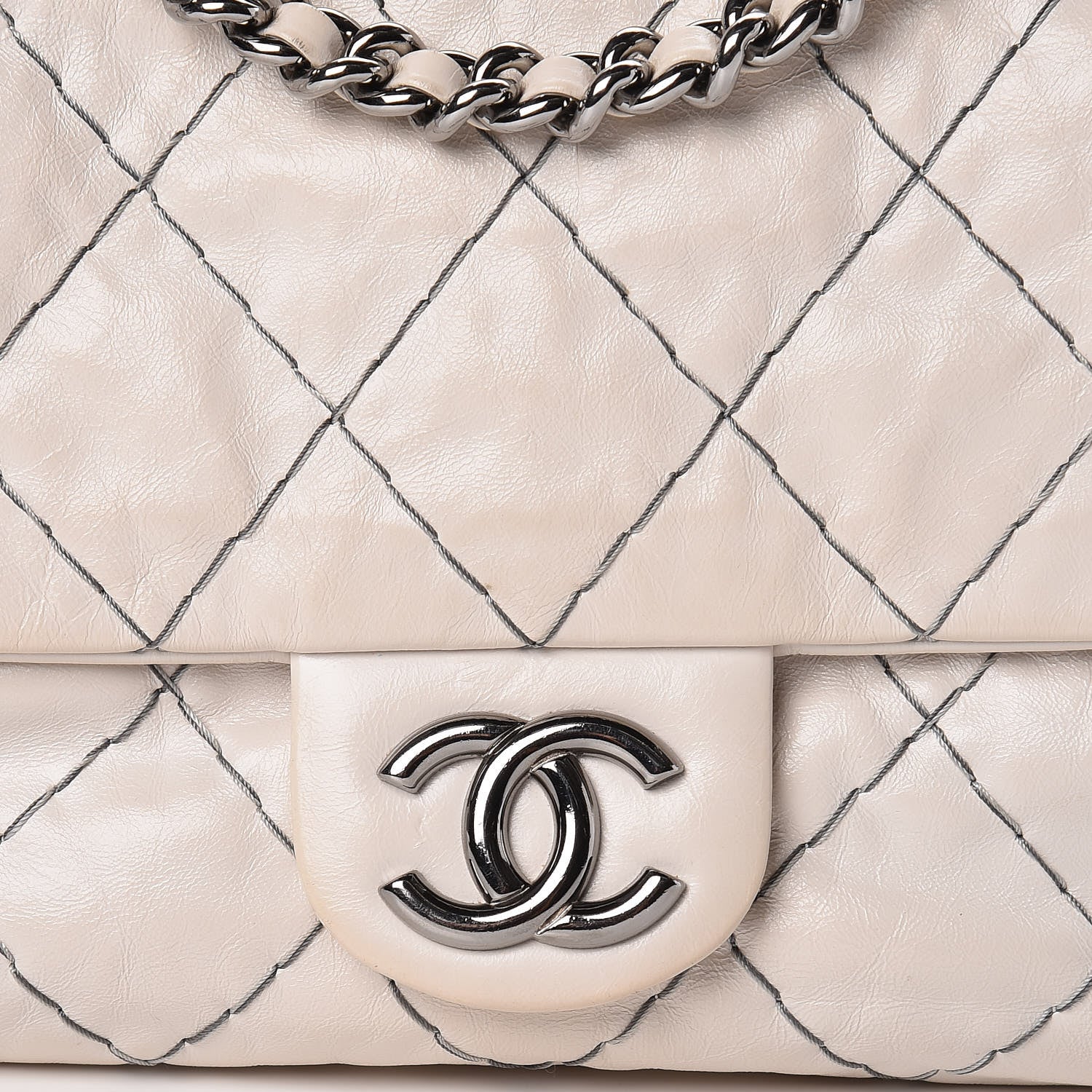 Chanel Glazed Goatskin Double Stitch Flap Ivory 8 of 11
