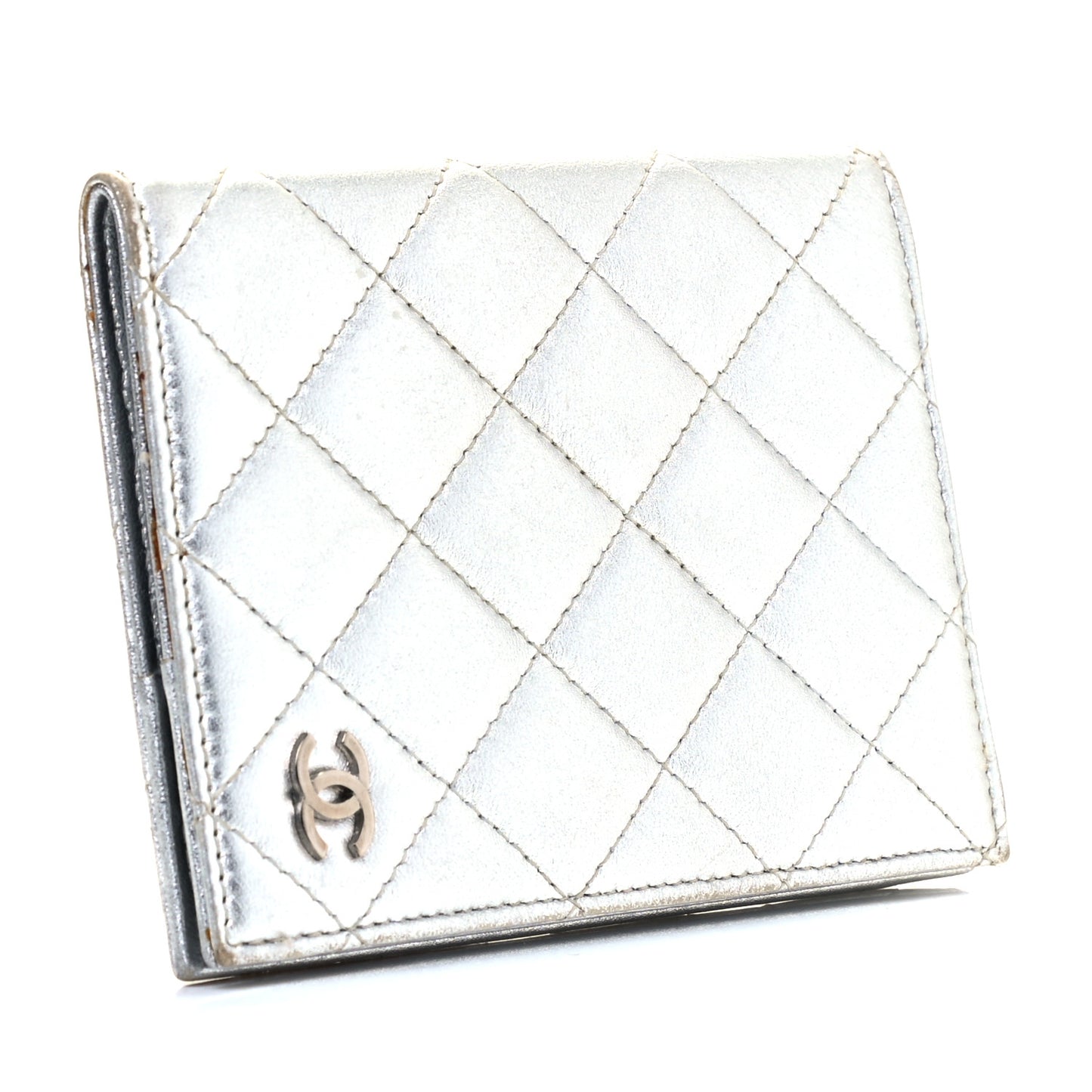 Metallic Lambskin Quilted Passport Holder Silver