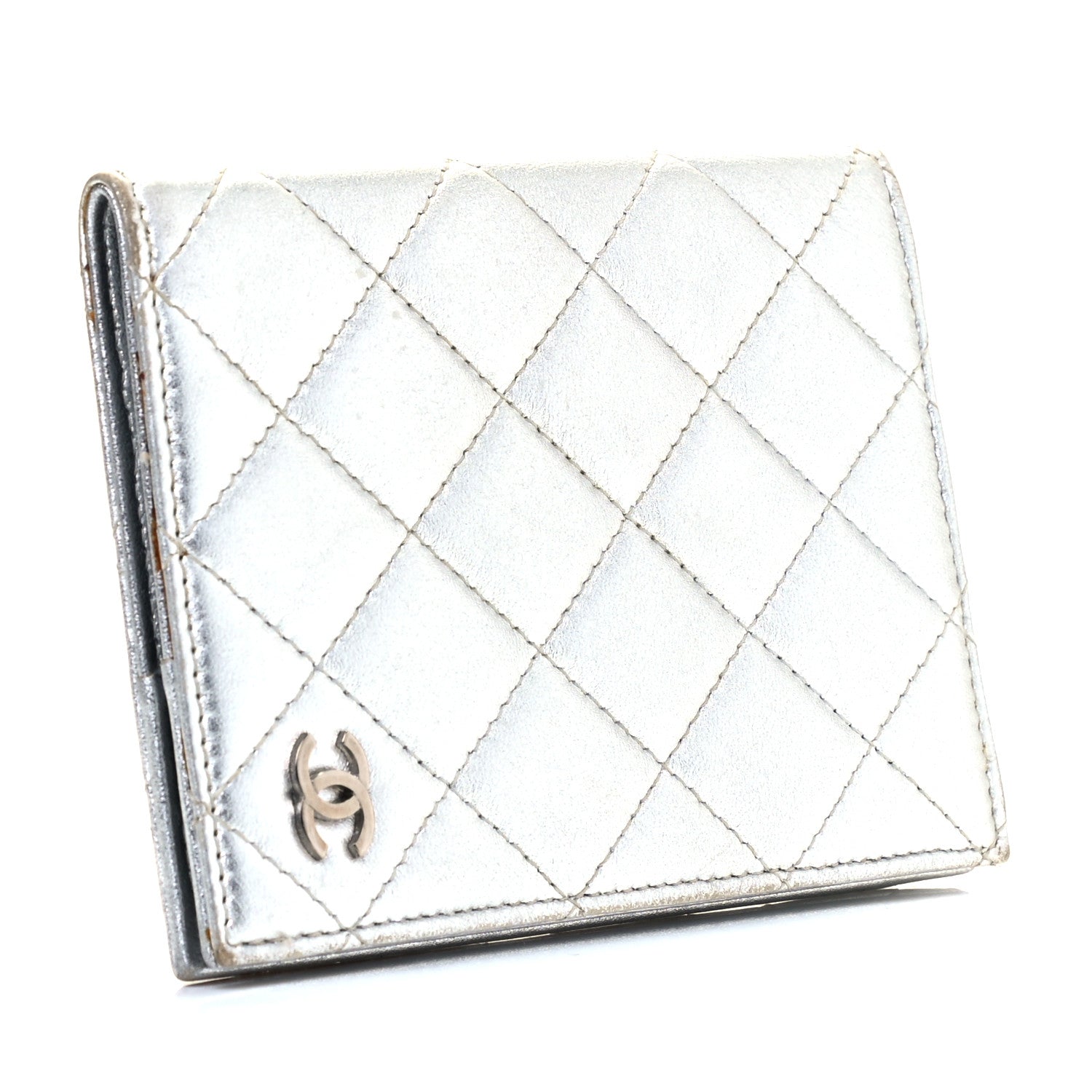 Chanel Metallic Lambskin Quilted Passport Holder Silver 2 of 4