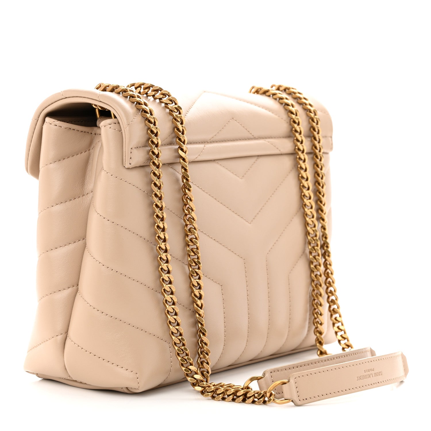 Saint Laurent Calfskin Y Quilted Monogram Small Loulou Chain Satchel Dark Beige 3 of 11