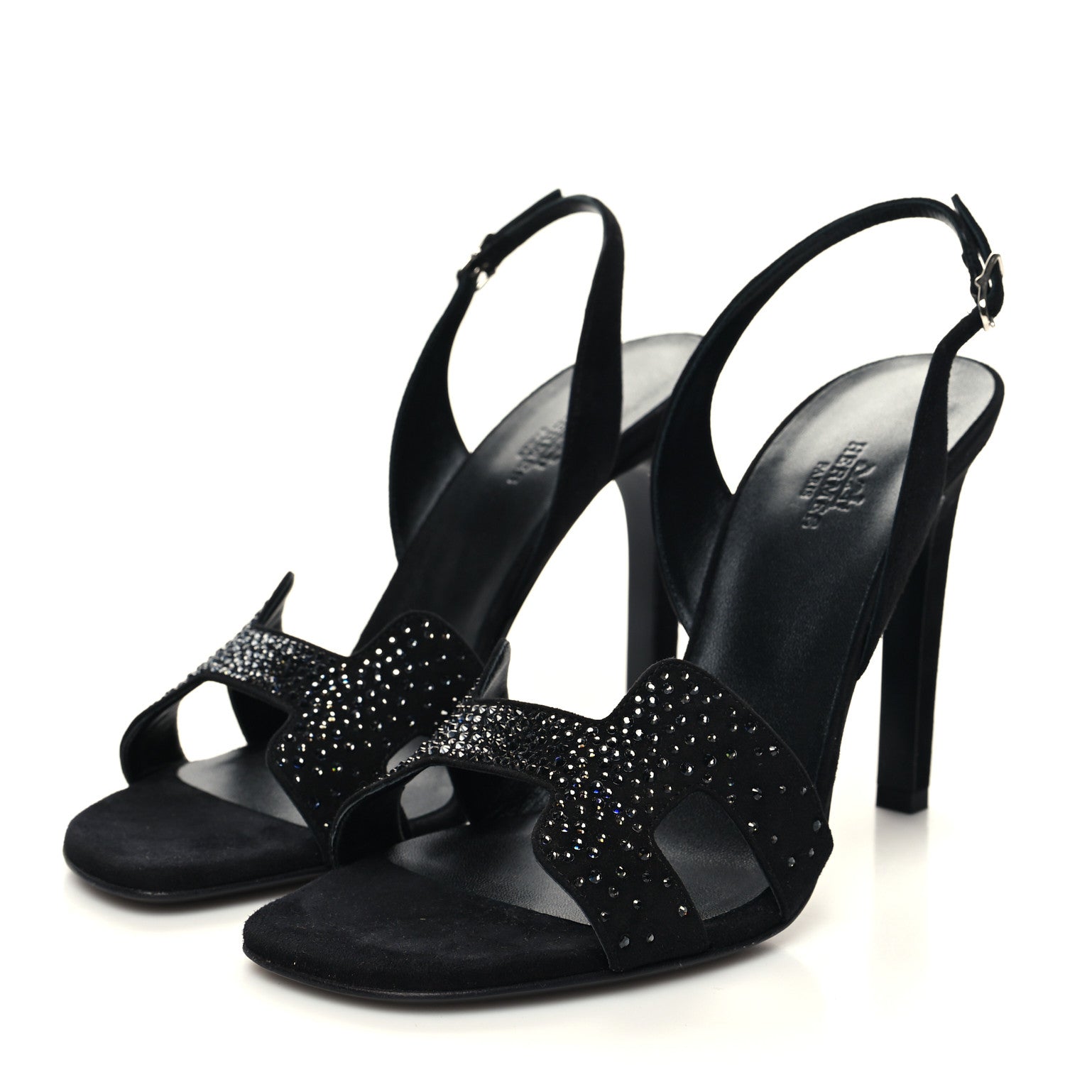Hermes Suede Goatskin Crystal Ella 105 Sandal 39 Black 3 of 8