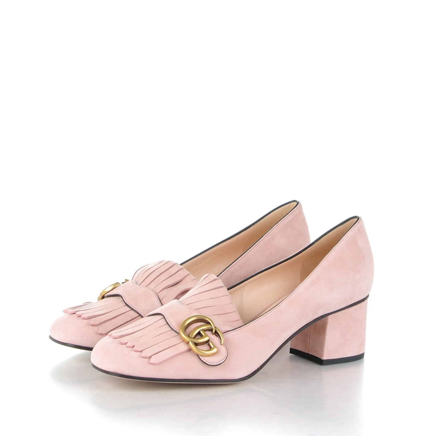 Kid Scamosciato GG Marmont Fringe 50mm Loafer Pumps 41 Crystal Pink