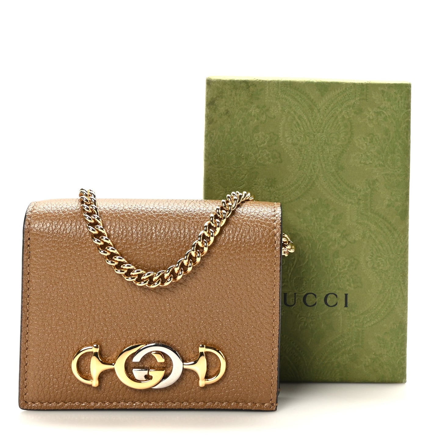 Grainy Calfskin Zumi Chain Card Case Wallet Friky Taupe
