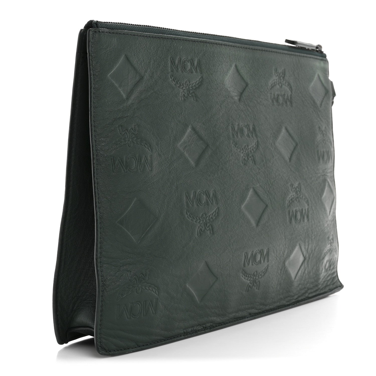 MCM Calfskin Ottomar Wristlet Pouch Forest Green 3 of 13