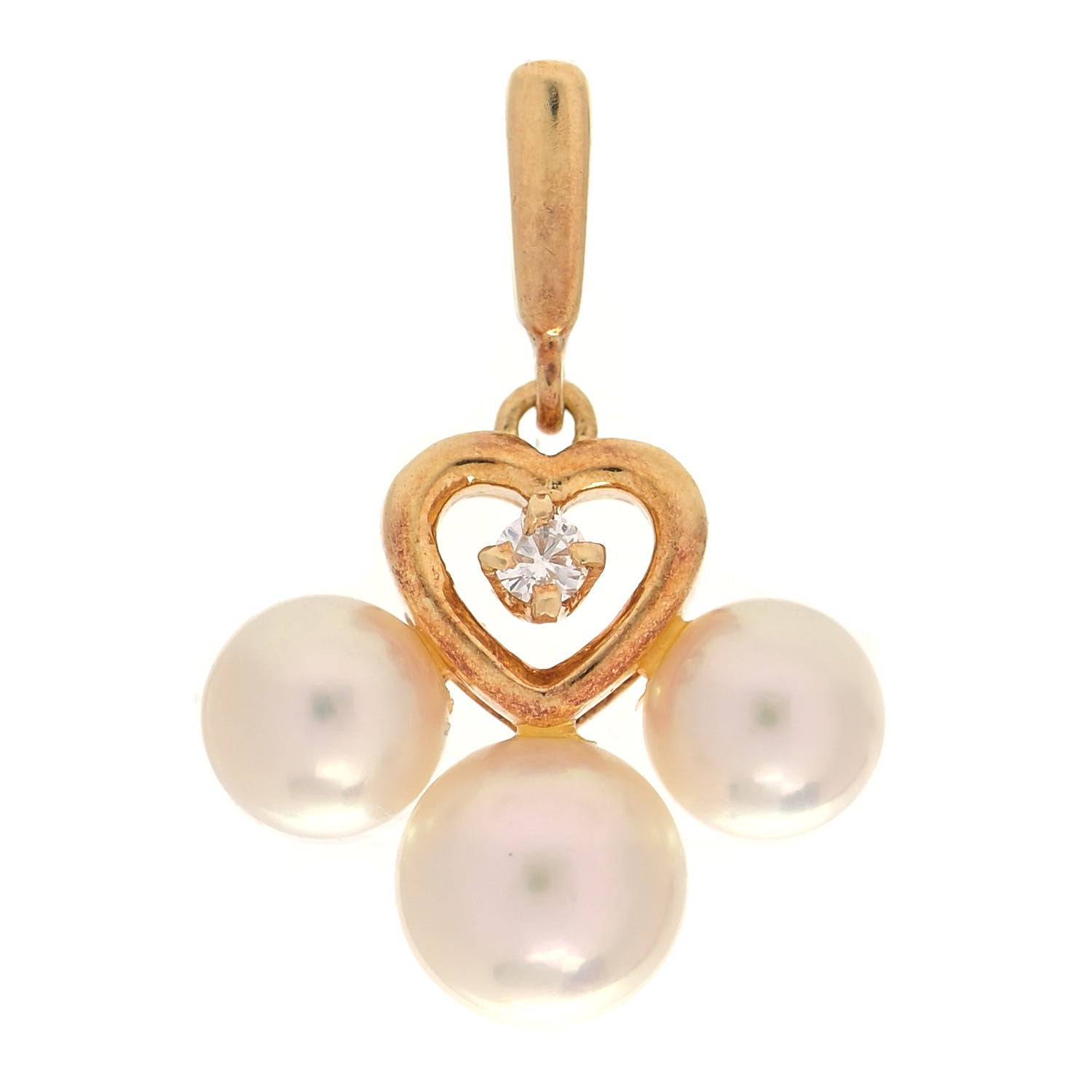 Mikimoto 18K Yellow Gold Diamond Akoya Pearl 4-5mm Heart Pendant Necklace 1 of 3