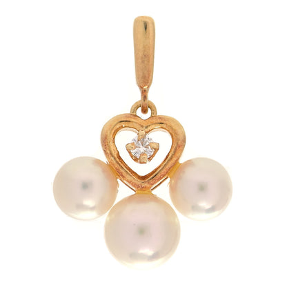 Mikimoto 18K Yellow Gold Diamond Akoya Pearl 4-5mm Heart Pendant Necklace 1 of 3