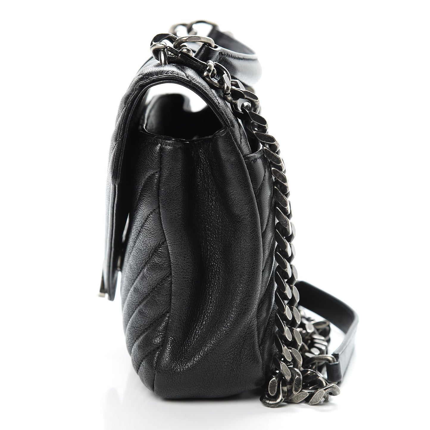 Sheepskin Matelasse Chevron Monogram Medium College Bag Black
