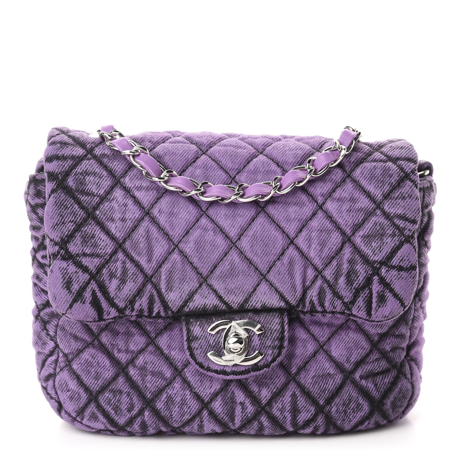 Chanel Washed Denim Quilted Small Denimpression Flap Violet Purple Black 1 of 11