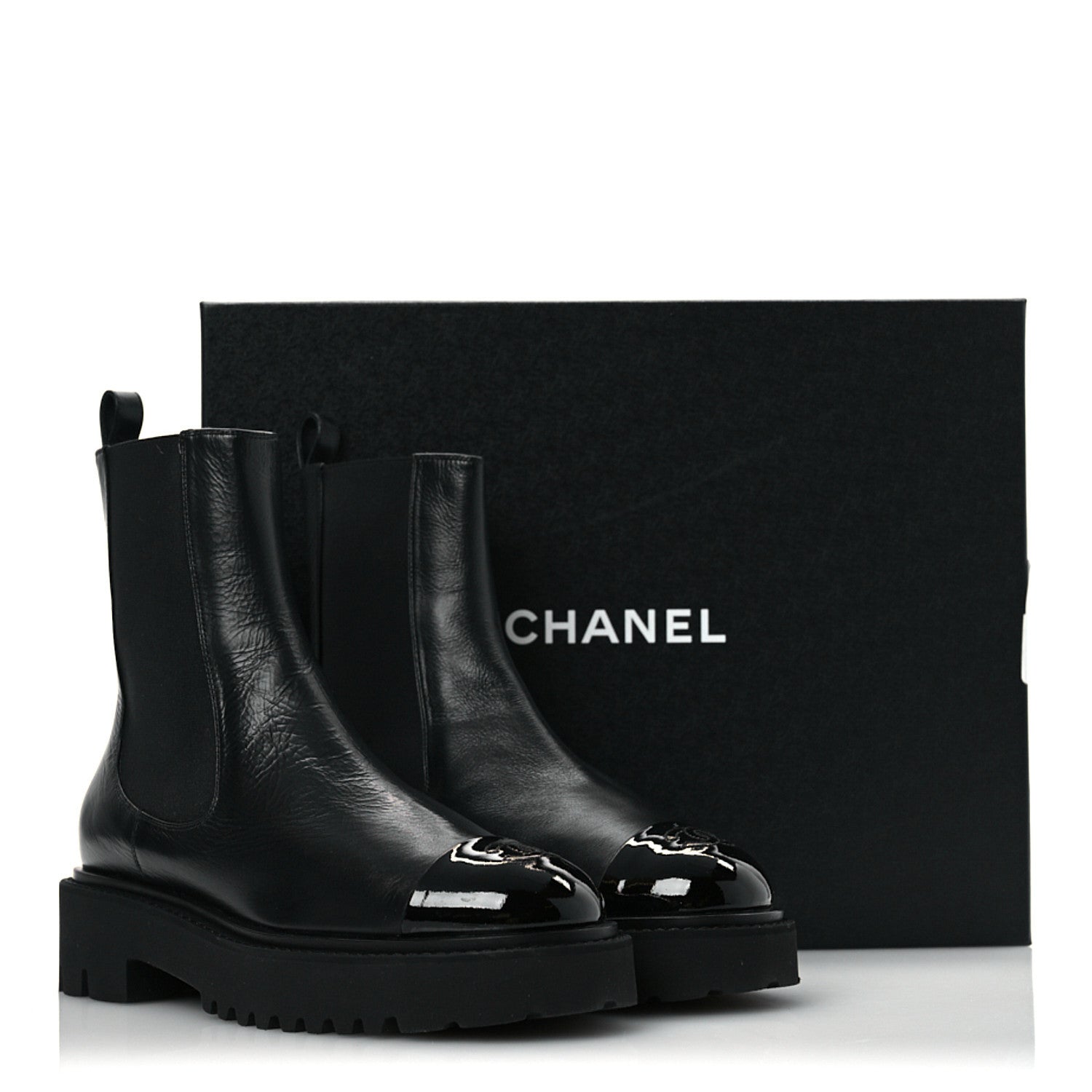 Chanel Crumpled Calfskin Patent Cap Toe Short Boots 39.5 Black 12 of 12
