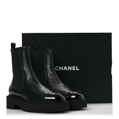 Chanel Crumpled Calfskin Patent Cap Toe Short Boots 39.5 Black 12 of 12