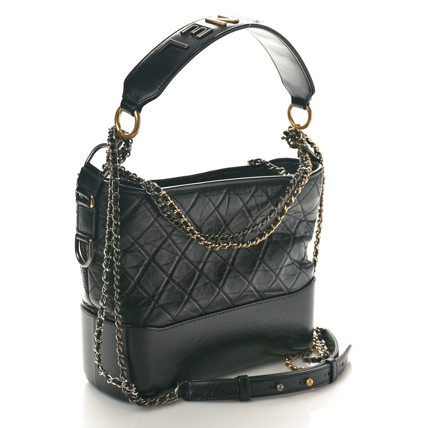 Chanel Aged Smooth Calfskin Quilted Medium Gabrielle Logo Hobo Black 4 of 11