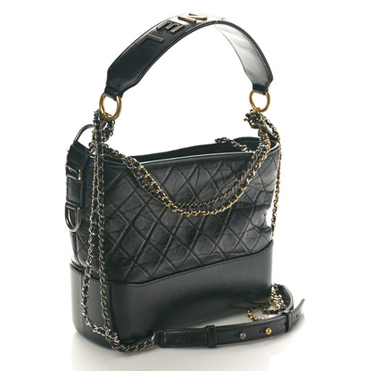 Chanel Aged Smooth Calfskin Quilted Medium Gabrielle Logo Hobo Black 4 of 11