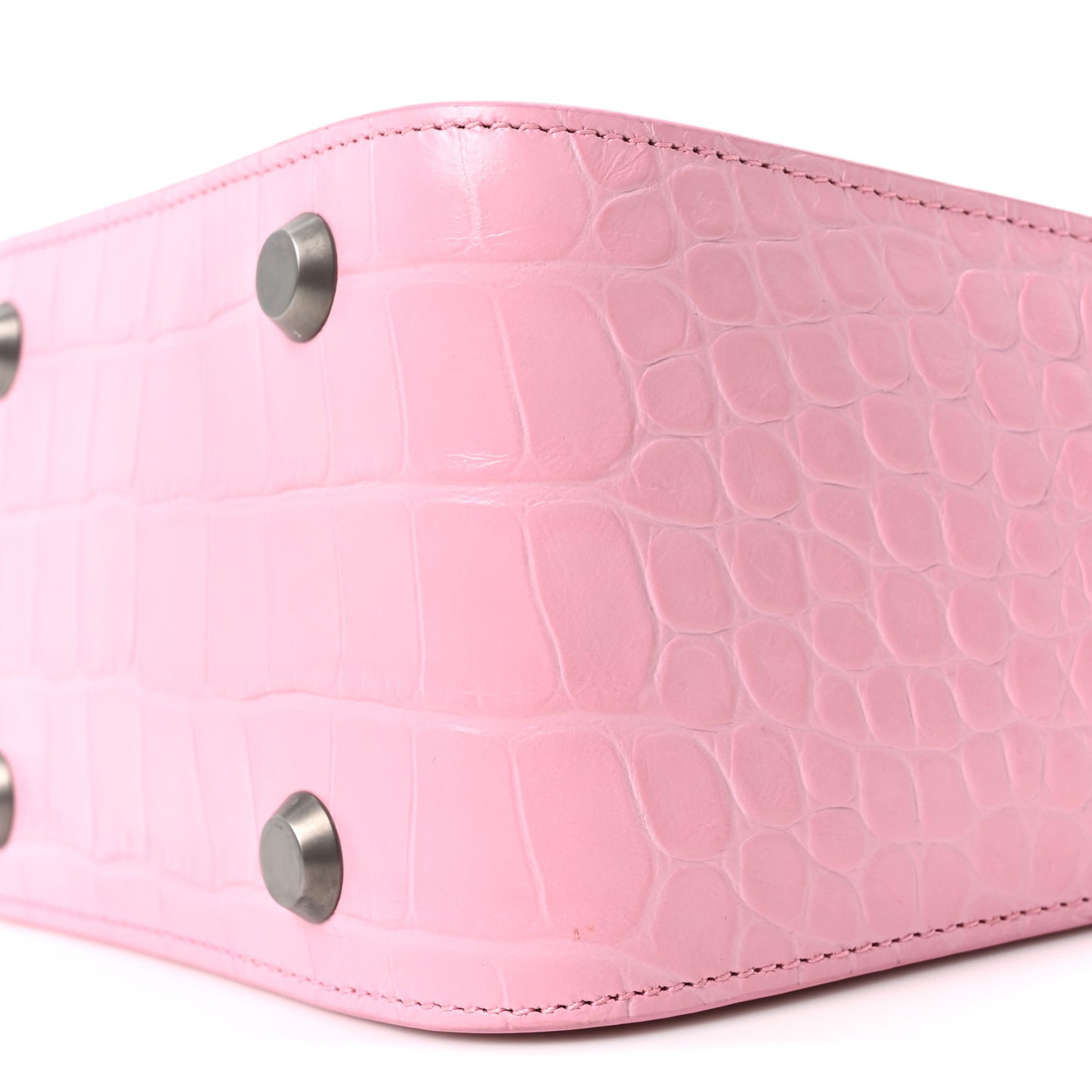 Calfskin Logo Crocodile Embossed XS Tool 2.0 North-South Tote Candy Pink White